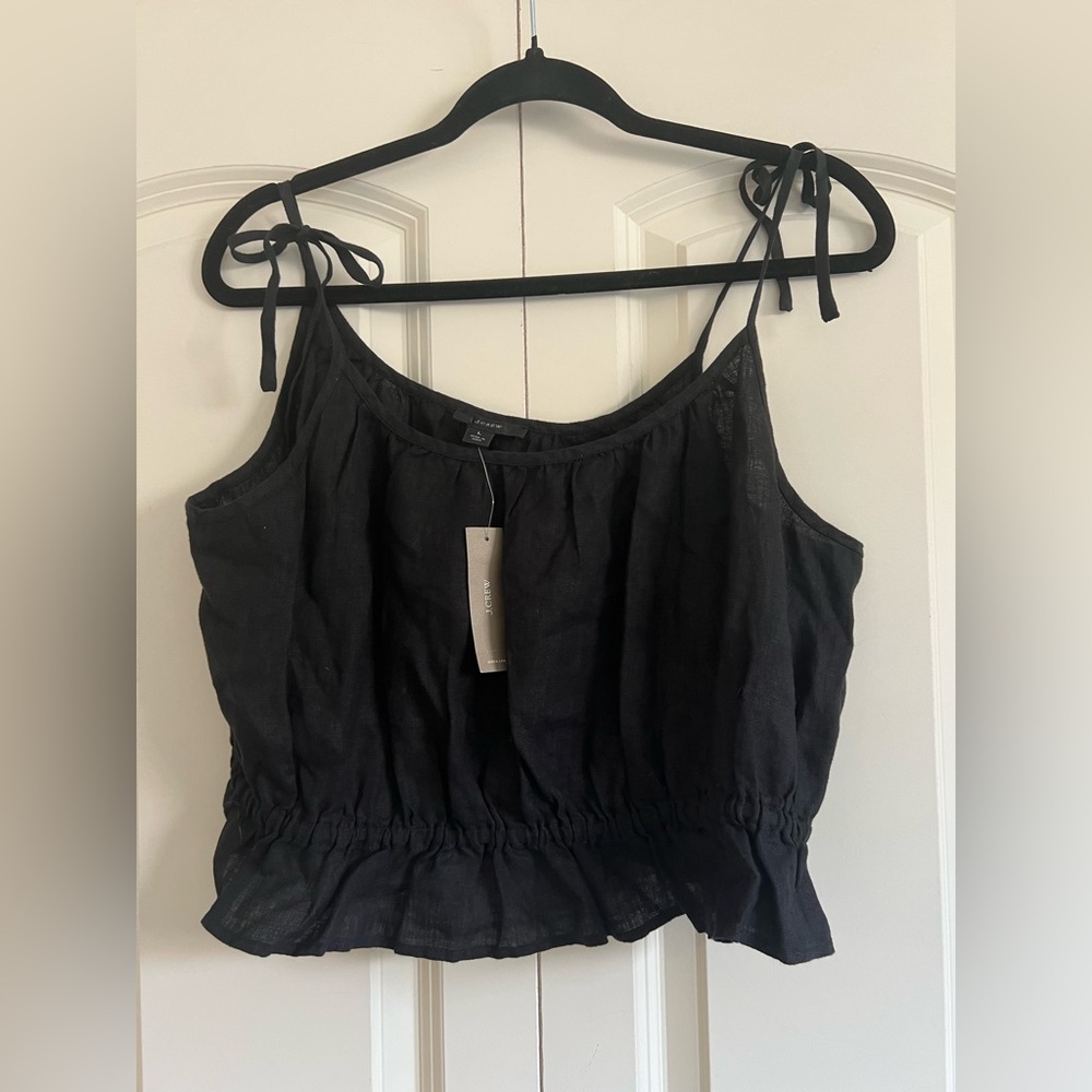 🖤 J.Crew Ruffle-Waist Linen Tank | Size L - Picture 3 of 8